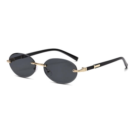 Popular Women Men Shades Oval Sun Glasses for Female Male Summer Traveling UV400 Rimless Sunglasses Round Fashion Gafas De Sol