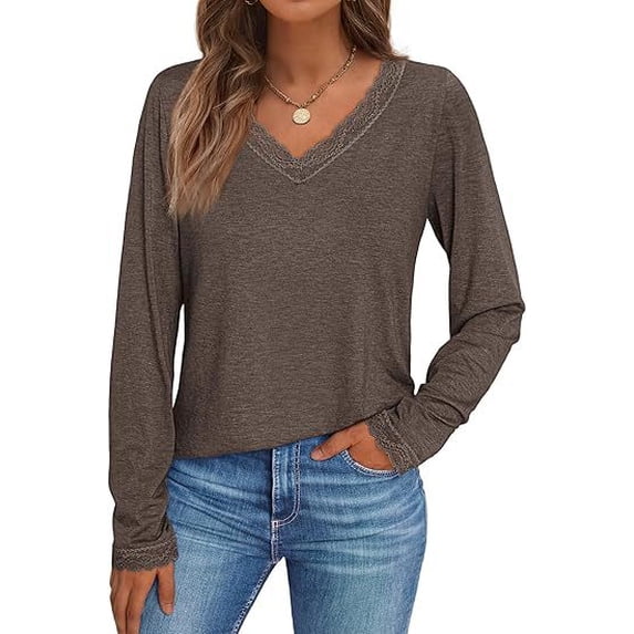 Popular Women's Long Sleeved Lace V-neck Casual Fashion Shirt