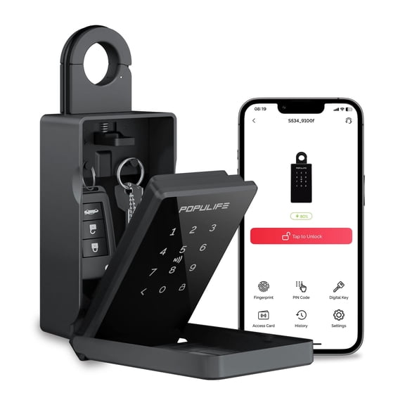 Populife Smart Key Lock Box, Large Storage Key Box, APP Control, Access Card, Bluetooth Remote, Biometric Keypad Lock Box for Outside Airbnb House Office