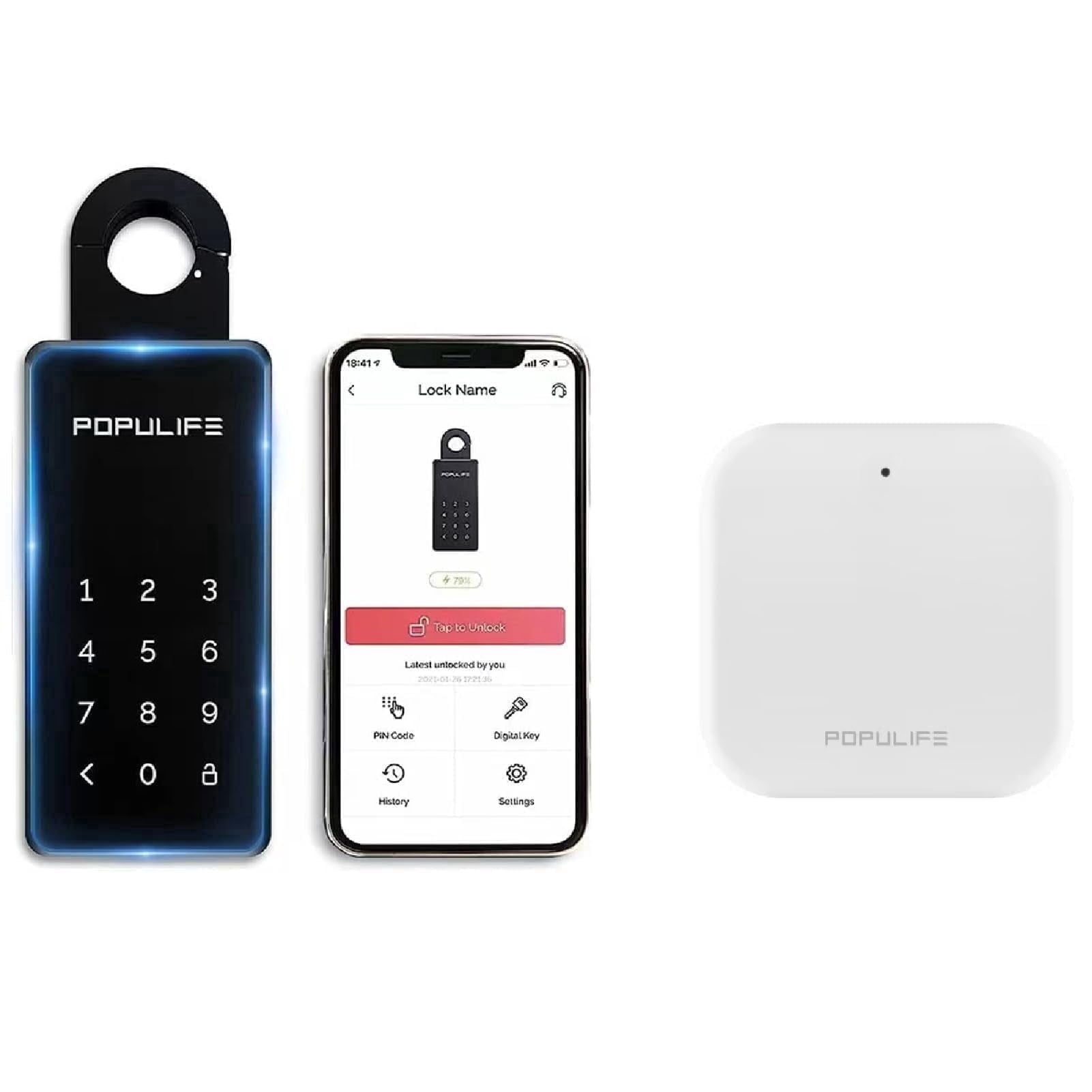 Populife Smart Key Lock Box, WiFi Lock Box with Gateway, Combination Key Box, App Remote Control, Keypad Lock Box for Outside, Home, Airbnb, Office, Garage