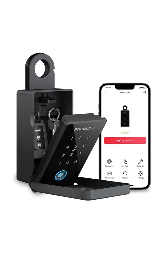 Smart Fingerprint Key Lock Box, Bluetooth Lock Box with APP Control, Large Storage Key Box Biometric Keypad for Home, Outside, Airbnb, Office, Garage