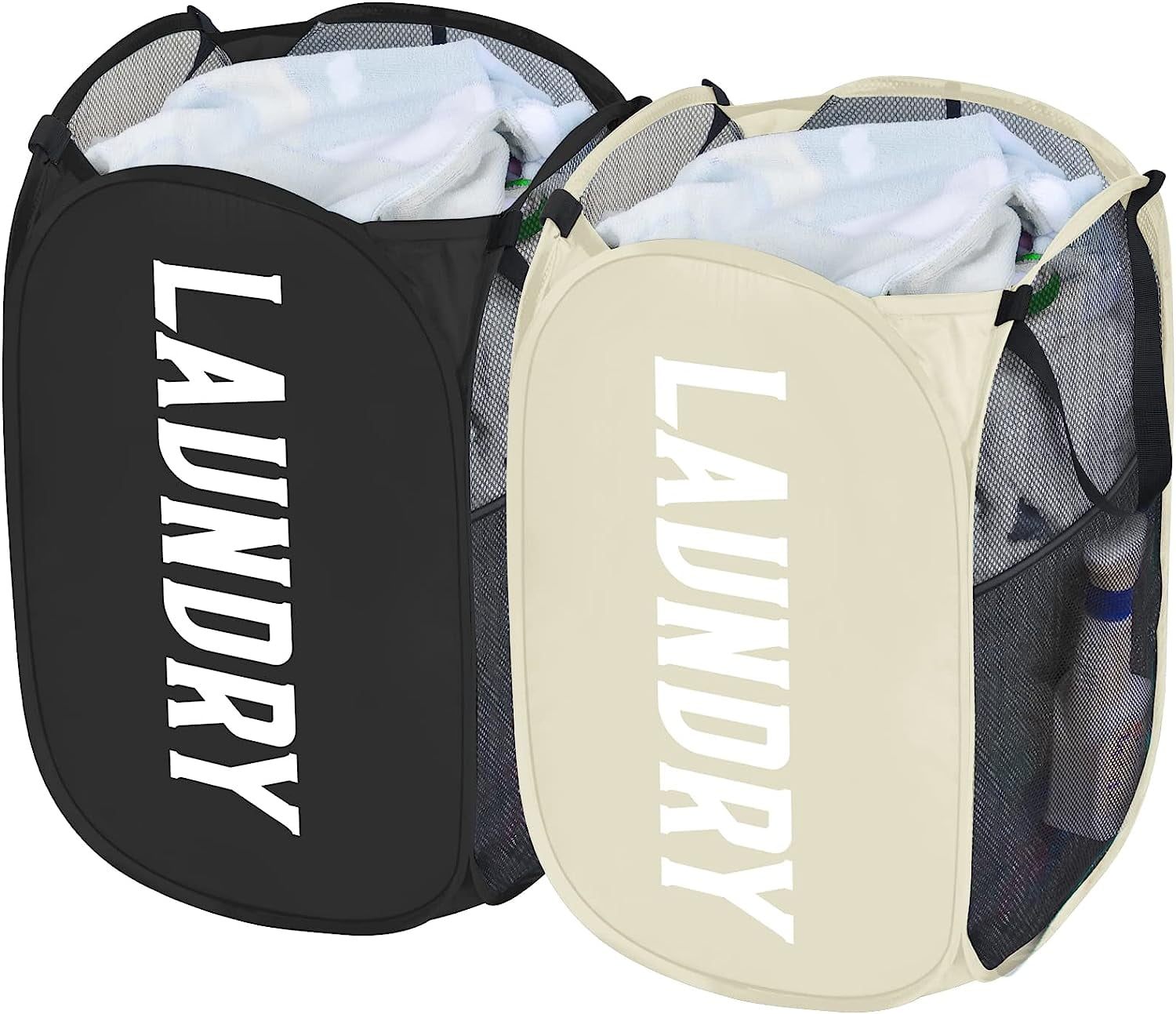 Popup Laundry Hamper, 2 Pack Mesh Hampers for Laundry Collapsible