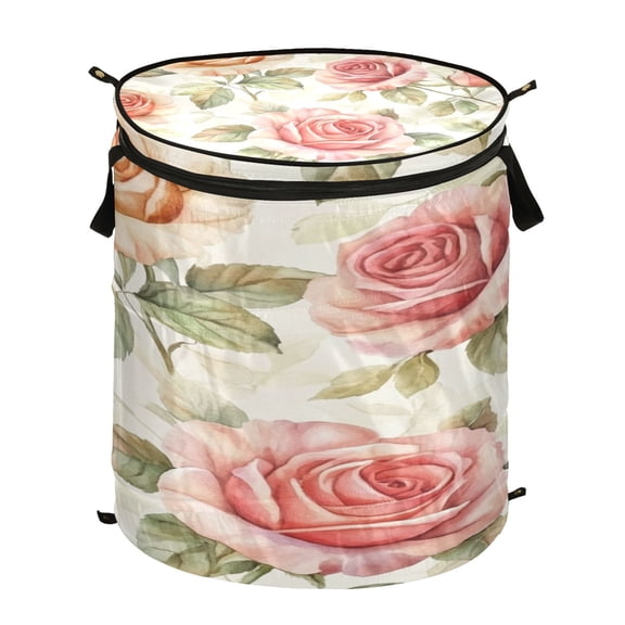 Popup Laundry Hamper Storage Basket Laundry Basket Laundry Hamper Convenient and Durable Cartoon Coral Roses Seamless