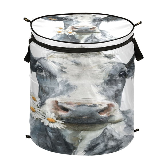 Popup Laundry Hamper Storage Basket Laundry Basket Laundry Hamper Convenient and Durable Cow with Daisies