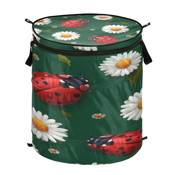 Popup Laundry Hamper Storage Basket Laundry Basket Laundry Hamper Convenient and Durable Cute Ladybug White Daisy