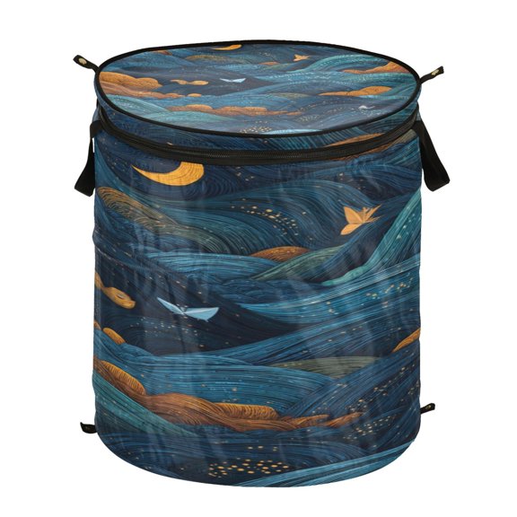 Popup Laundry Hamper Storage Basket Laundry Basket Laundry Hamper Convenient and Durable Dark Blue Clouds