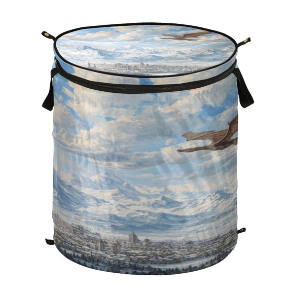 Popup Laundry Hamper Storage Basket Laundry Basket Laundry Hamper Convenient and Durable Dragon Flying Medieval Town