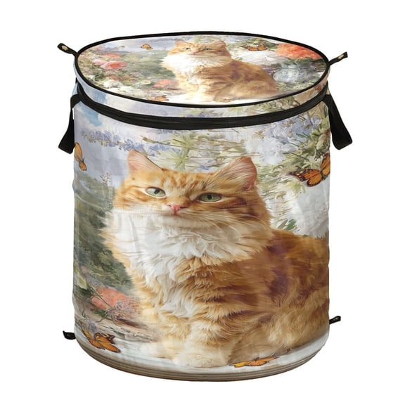 Popup Laundry Hamper Storage Basket Laundry Basket Laundry Hamper Convenient and Durable Elegant Orange Cat