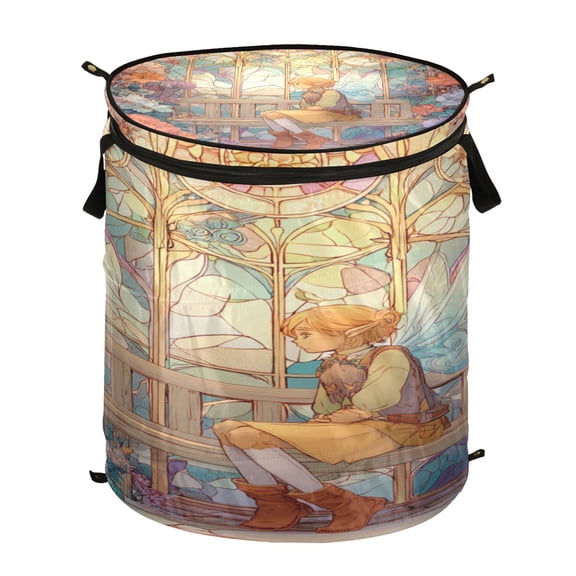 Popup Laundry Hamper Storage Basket Laundry Basket Laundry Hamper Convenient and Durable Whimsical Fairy on Bench