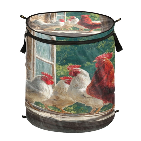 Popup Laundry Hamper Storage Basket Laundry Basket Laundry Hamper Convenient and Durable White Chickens on Windowsill