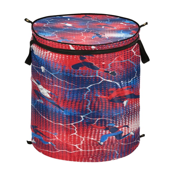 Popup Laundry Hamper with Lid 50L Flexible Laundry Basket Collapsible Storage Baskets for Home,Red?blue Crack Printed
