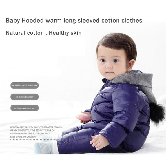 Popvcly 0-18 Months Baby Boy Girl Winter Windbreaker Snow Warm Hooded Romper Jumpsuit Jacket Outwear Overcoat Thick Down Coat