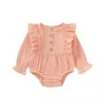 thumbnail image 1 of Popvcly 0-24 Months Newborn Infant Baby Girl Outfit Clothes Fall  Cotton Linen Rompers Solid Ruffle Jumpsuits For Toddler, 1 of 3