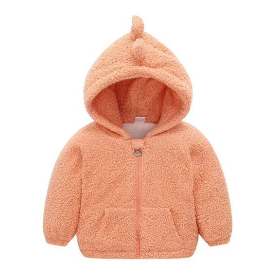 Popvcly 1-7T Toddler Kid Boys Girls Winter Thickened Warm Lamb Coats Dinosaur Hooded Faux Fur Fleece Jacket Zip-up Outwear
