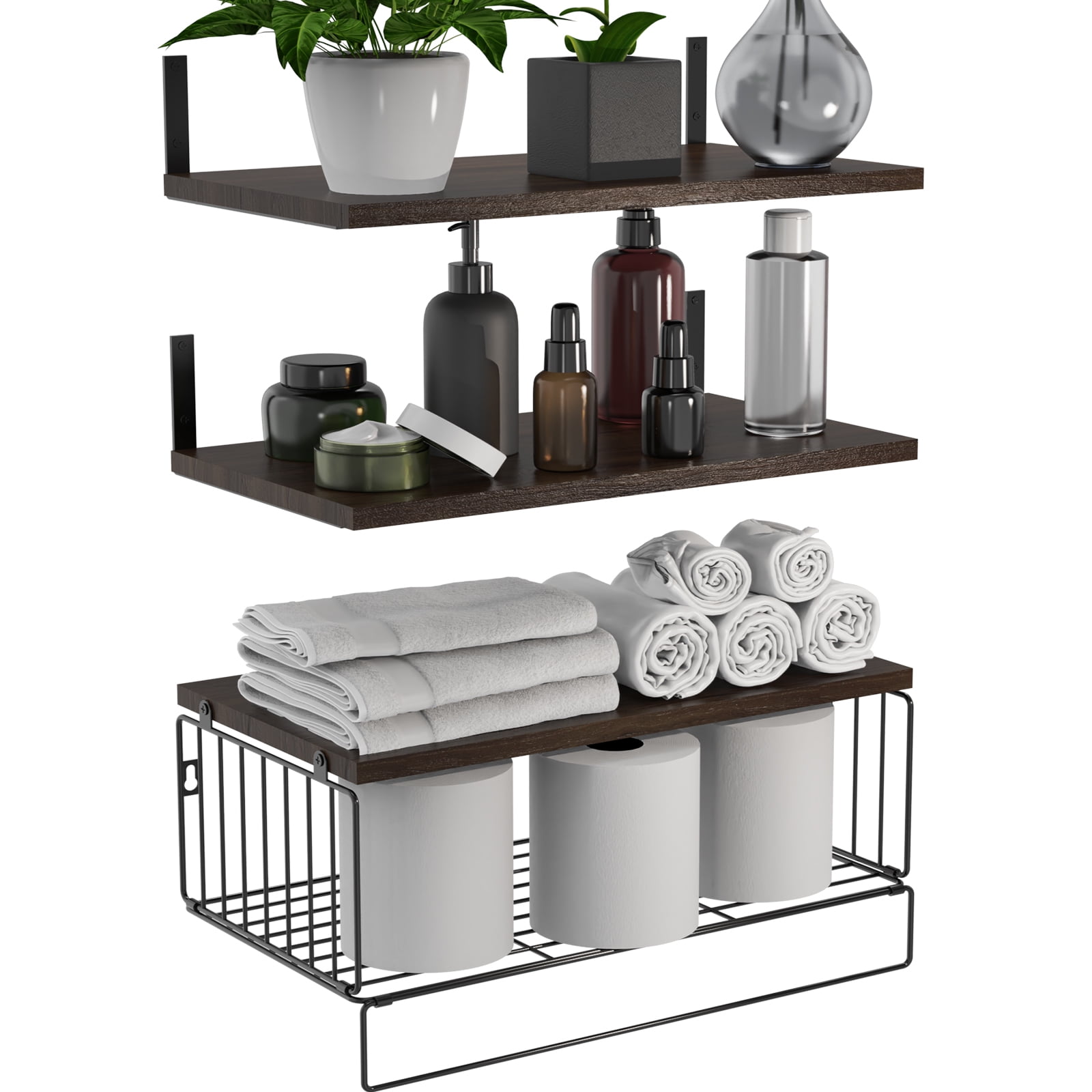 Popvcly 16.5??? x 8.5??? Brown Floating Bathroom Shelves - Walmart.com