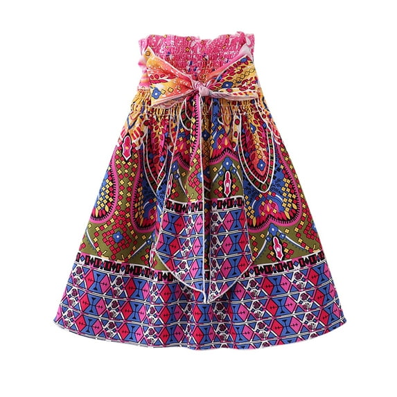 Popvcly 2-8T Kids Toddler Girls Bohemian Flowers Bowknot Sleeveless Beach Strapless Dress Halter Sundress
