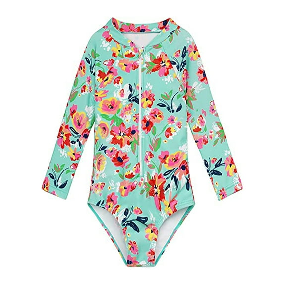 Popvcly 2-8T Toddler Little Girls Zipper Long Sleeve Rash Guard One Piece Swimsuit Kids UPF 50+ Sun Protection Swimwear Bathing Suit