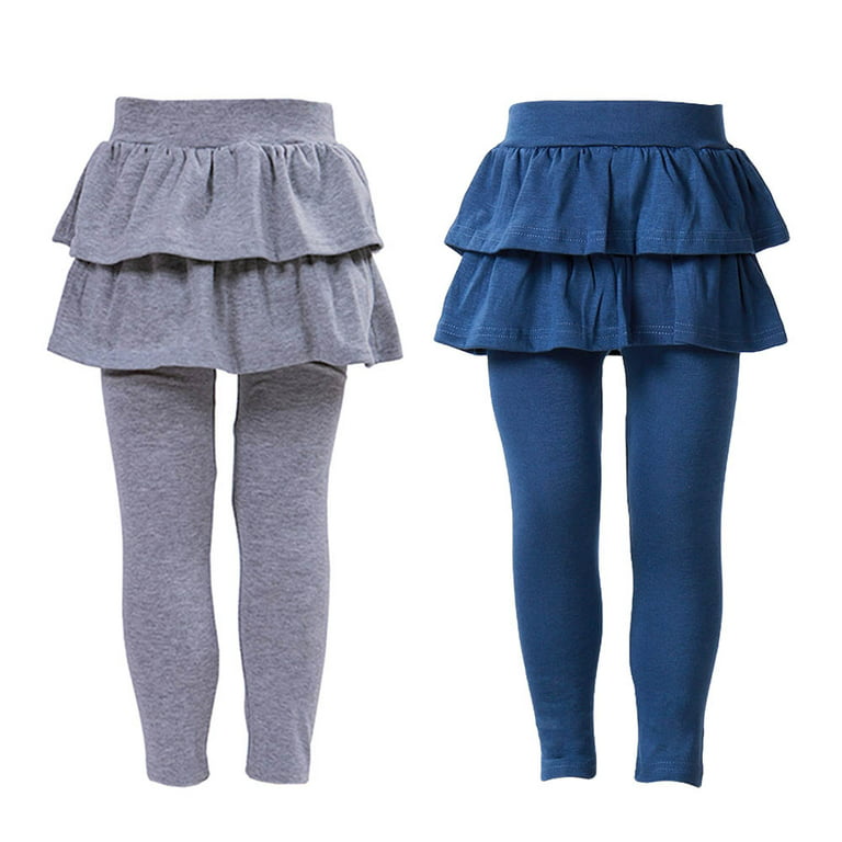 Popvcly 2 Pack Girl Leggings with Ruffle Skirt Pants Little Kids Skinny  Stretch Ankle Length Pantskirt 4-10T