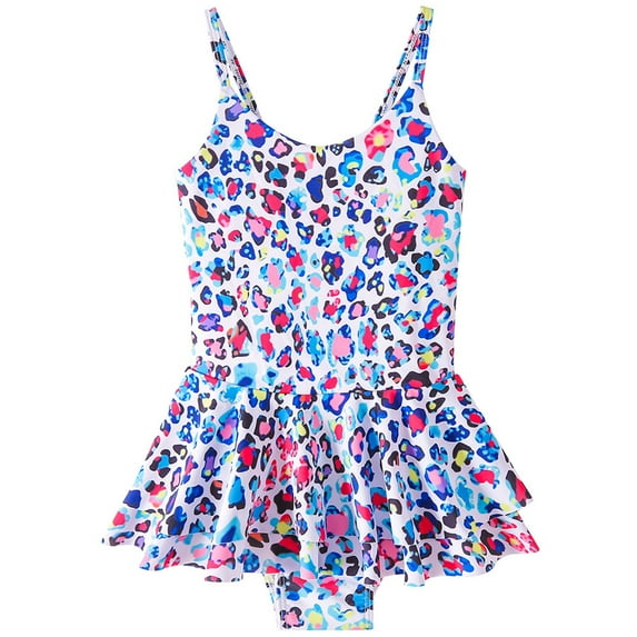 Popvcly 4-12T Girls Swimsuit Leopard One-Piece Adjustable Swimwear Ruffled Bathing Suit with UPF 50+ Sun Protection