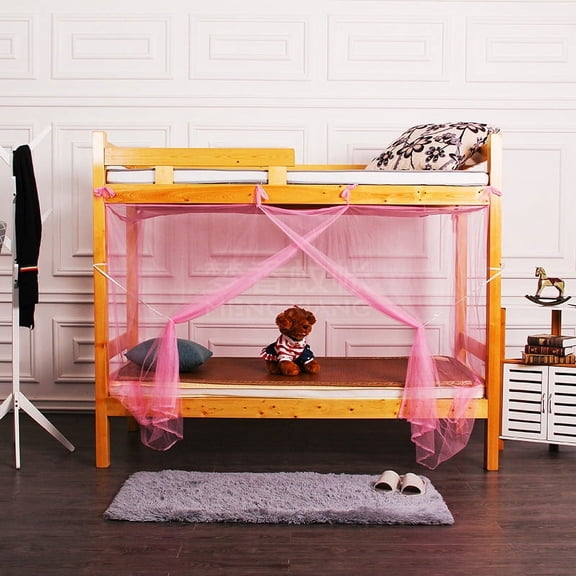 Popvcly 4 Corners Mosquito Net Princess Lace Poster Bedding Canopy Netting Full Sizes Netting Black Bedding Home Decor, Pink 2XL