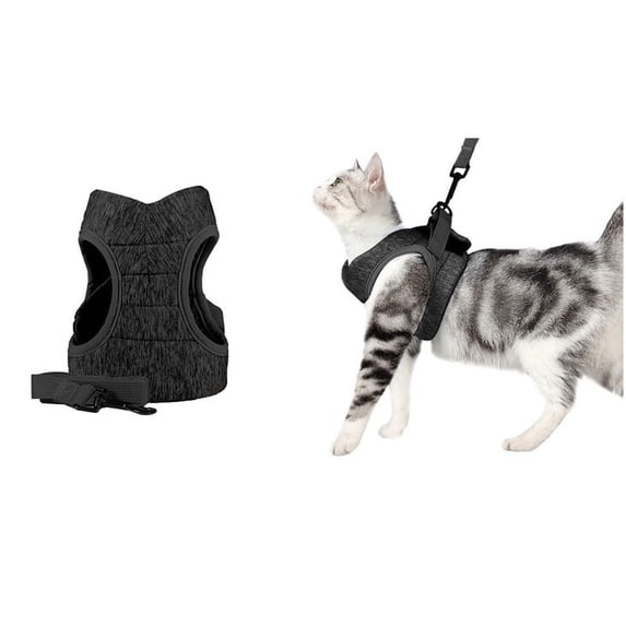 Popvcly Adjustable Cat Harness, Escape Proof Kitten Harness Leash Set, Protable Cat Vest Harness with Reflective Strip for Cats/Puppies Outdoor Walking, Black S