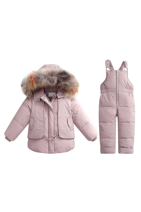 Baby Boys Girls Snowsuit, Toddler Winter Outfit Sets Kids Hooded Down Jacket Coat and Ski Bib Pants 1-6T