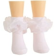 thumbnail image 1 of Popvcly Baby Girls Ruffle Socks Double Lace Frilly Dress Socks Kids Turn Cuff Socks for Girls White 0-10Y, 1 of 7
