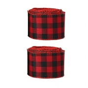 Popvcly Christmas Ribbon 5.5 Yard Buffalo Plaid Ribbon Burlap Ribbon Christmas Tree Ribbon Wired for Fall Holiday Garland Gift Wrapping 2 Roll