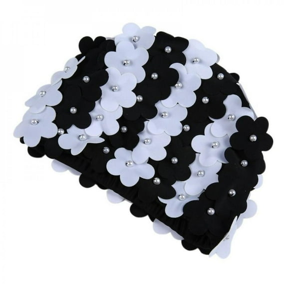 Popvcly Flowers Swim Cap Women Pearl Floral Swim Cap Hat Long Hair Polyester Swimming Caps Not Waterproof