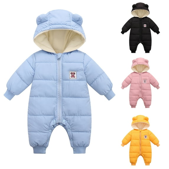 Popvcly Infant Toddler Snowsuit Cute Baby Bear Suit Newborn Winter Coat Warm Hooded Jumpsuit for Boys Girls 3-18 Months