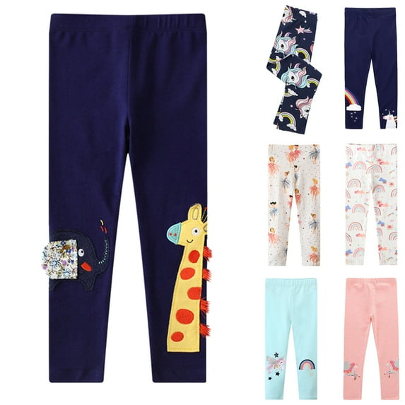 Popvcly Little Girls Leggings Cute Printing Cotton Stretchy Fashion Kid Legging Tights 2-7T