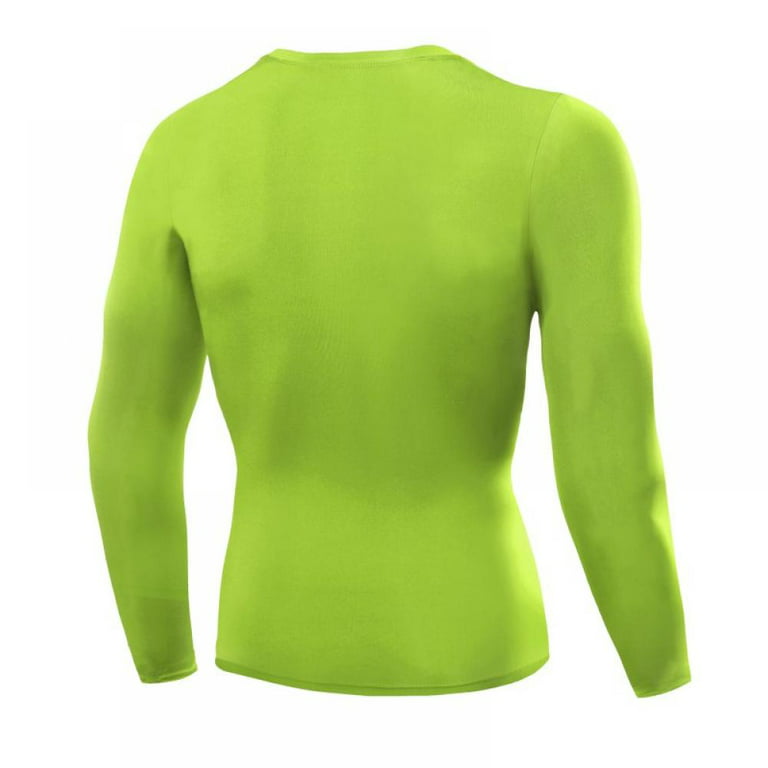 Popvcly Men's Cool Dry Compression Long Sleeve Running Sports Baselayer  T-Shirts Tops Soccer Jersey(Green,XL)