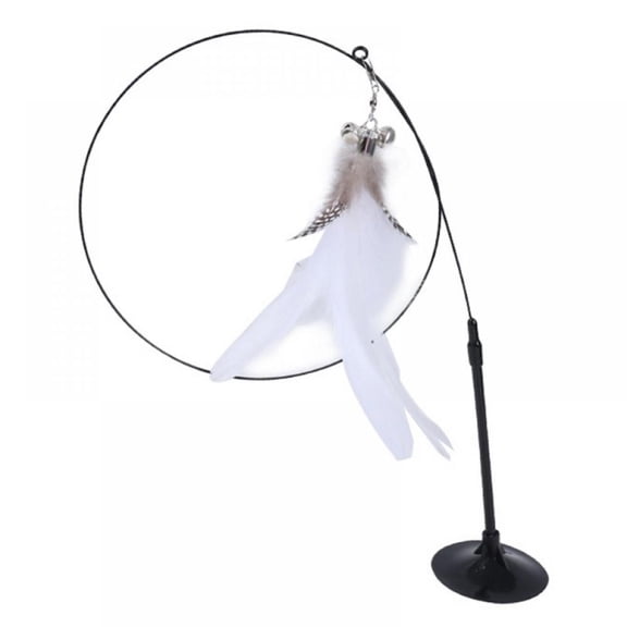 Popvcly Pet Teaser Toy, Cat Interactive Feather Toy, One Holding Cat Stick, One Kitten Teaser Wand with Suction Cup, Indoor Game Chasing Practice, White