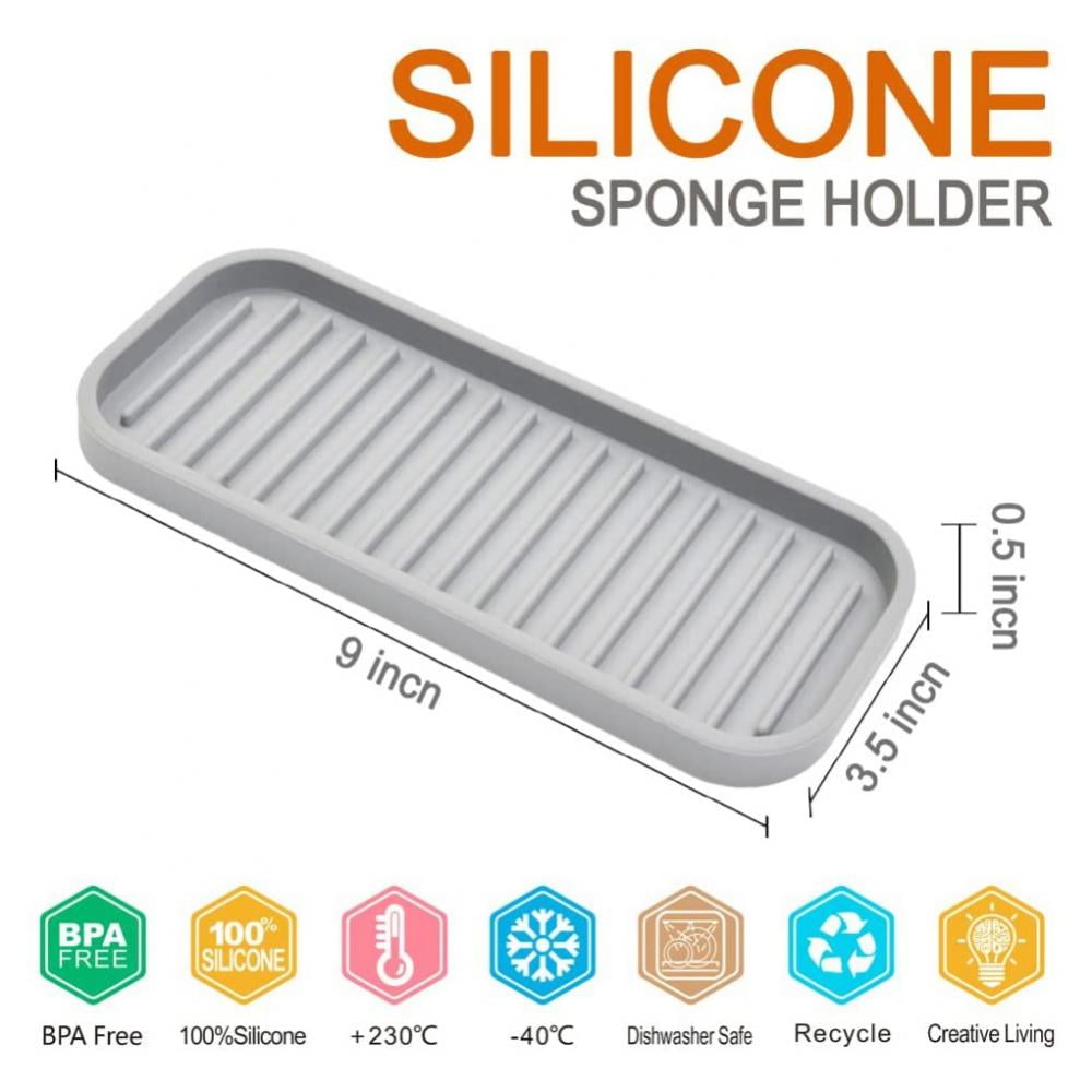 Silicone Sponge Holder For Sink - Kitchen Organizer Tray, Soap Dispenser & Scrubber Caddy, Black