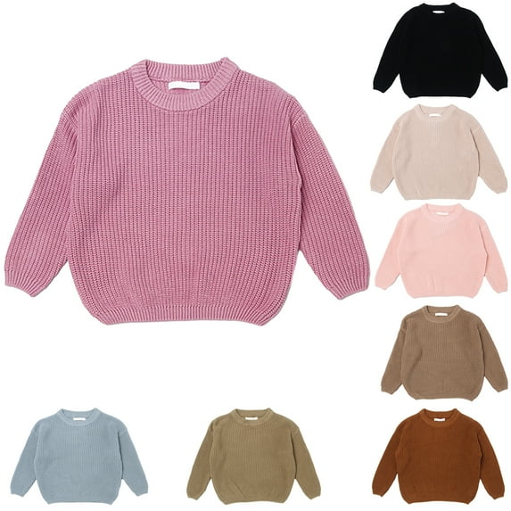 Popvcly Toddler Baby Girl Boy Knit Sweater Solid Color Oversized Crewneck Warm Pullover Sweatshrit Fall Winter Tops 18M-7T