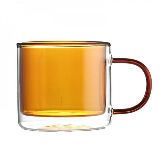 Popvcly Transparent Cylindrical Double Glass Coffee Cup 250ml Yellow