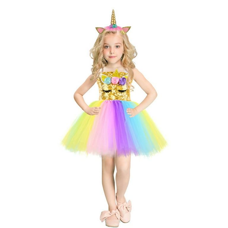 Popvcly Unicorn Dress for Girls Unicorn Costumes Tutu Dress with Headband Wing for Birthday Party 1 10 Years Infant Girl s Size 2 4 Years