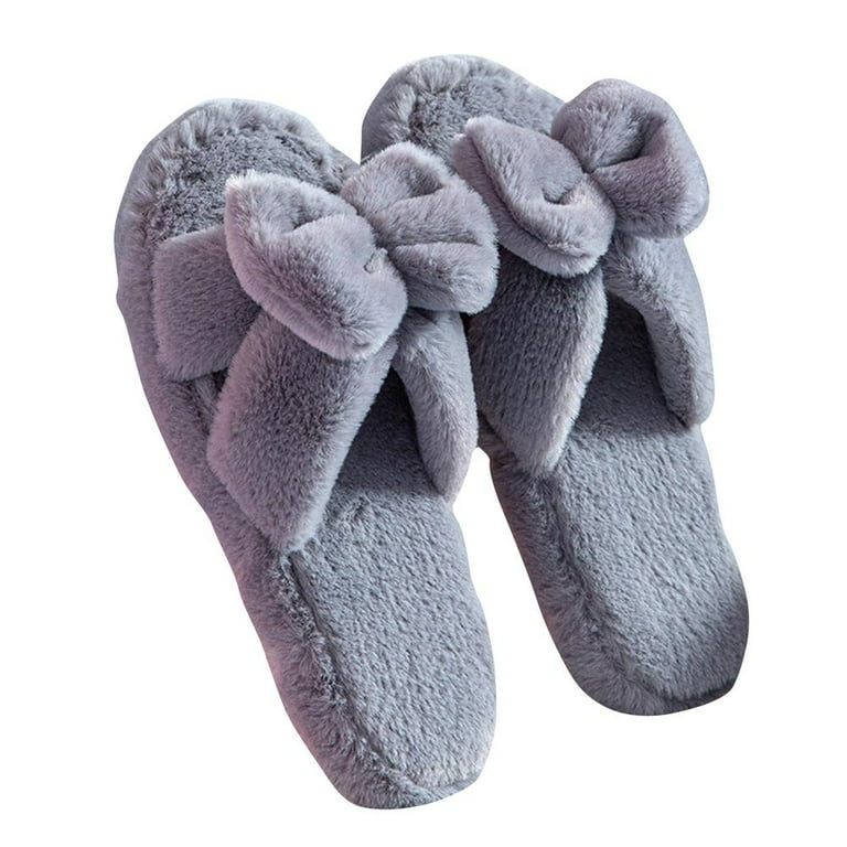 Popvcly Women's Fuzzy Slippers Cross Band Fluffy Slippers Faux Fur