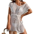 thumbnail image 1 of Popvcly Women's Knit Swim Beach Cover Up Short Sleeve Cutout Beach Dress White S-XL, 1 of 4