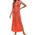 thumbnail image 1 of Popvcly Women's Knit Swimsuit Cover Up Hollow Out Split Beach Cover Up Dress Full-Length Orange S-XL, 1 of 11