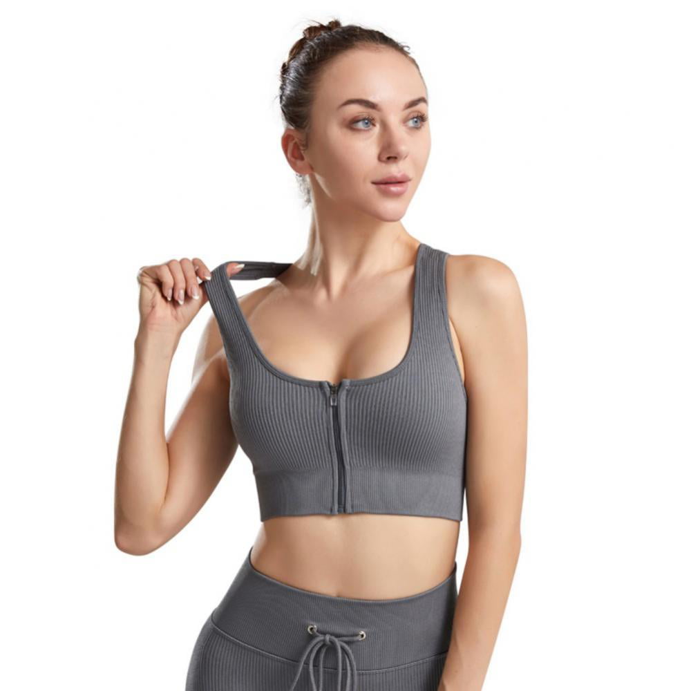 Fashion Women S-XXL Size Push Up Zip Front Close Padded Adjustable Sports  Bra Top Fitness
