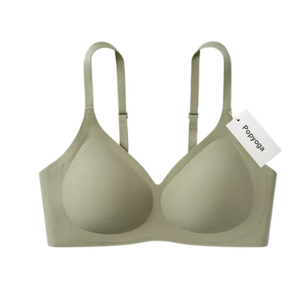 Popyoga Brassieres, Womens Push Up Everyday Bras Comfortable Wireless Bralettes V Neck Seamless Bra Smooth Brassiere Wire Free Basic Bras
