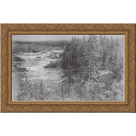 Por-threshold 24x18 Gold Ornate Wood Framed Canvas Art by Ivan Shishkin