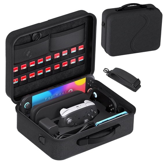Porable Carry Case Compatible with Nintendo Switch 2, Storage Bag with Games Cartridges Waterproof and Dustproof Travel Case for Switch 2 Accessories,with Handles and Shoulder Straps (Black)