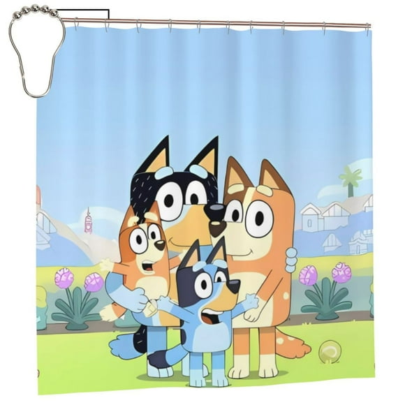 Poraui Bluey Print Shower Curtain Sets Waterproof Fabri Bathroom Decor with Hooks - 72 x 72 Inch