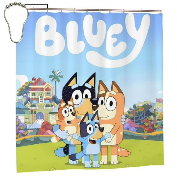 Poraui Bluey Print Shower Curtain Sets Waterproof Fabri Bathroom Decor with Hooks - 72 x 72 Inch