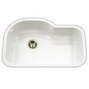 Porcela Series Porcelain Enamel Steel Undermount Offset Single Bowl Kitchen Sink- White