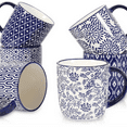 thumbnail image 1 of Porcelain 10 oz Coffee Mugs Set of 6 with Handle, Coffee Cups Ceramic for Cappuccino Latte Cocoa Milk Tea, Dishwasher Microwave Safe, Vintage Blue, 1 of 6