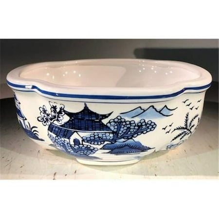 Porcelain Bonsai Pot, Blue & White - Rectangle