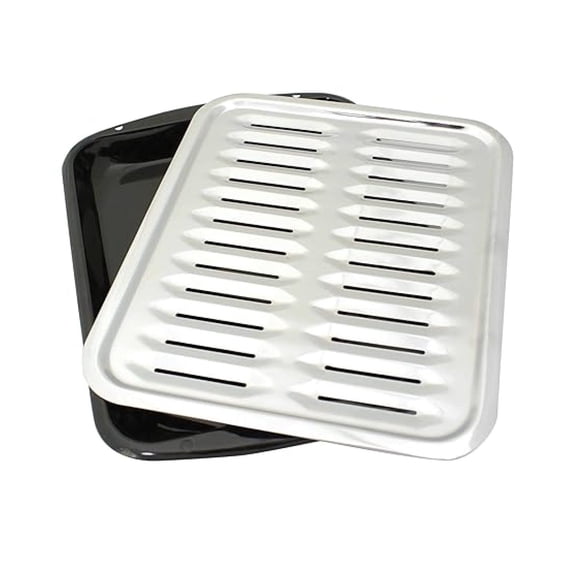 Porcelain Broiler Pan with Grill, 16.5 Inch - 2 Piece Non-Stick Broiling Rack & Drip Pan - Heavy Duty Steel Cooking Pan for Oven, Fish, Meat, Vegetables